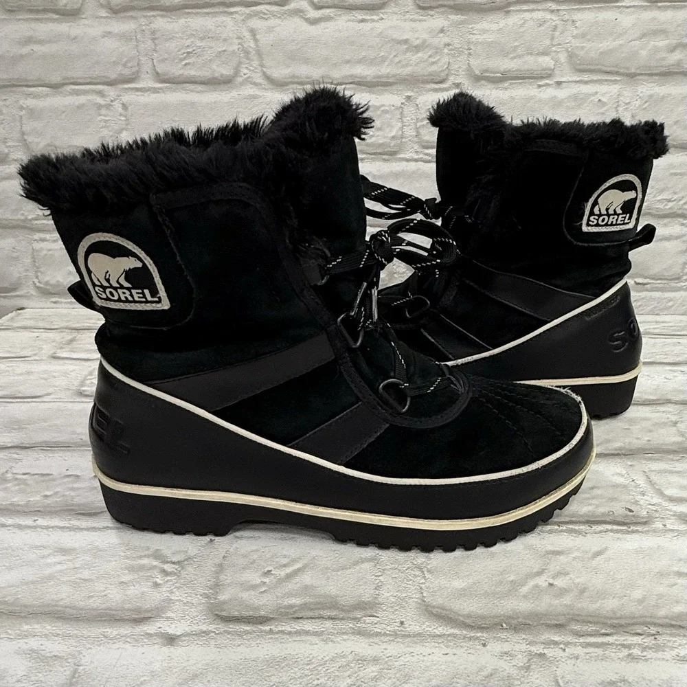 Sorel Tivoli Winter Snow Boot Womens Sz 10.5 Waterproof‎ Black Leather Lace-Up